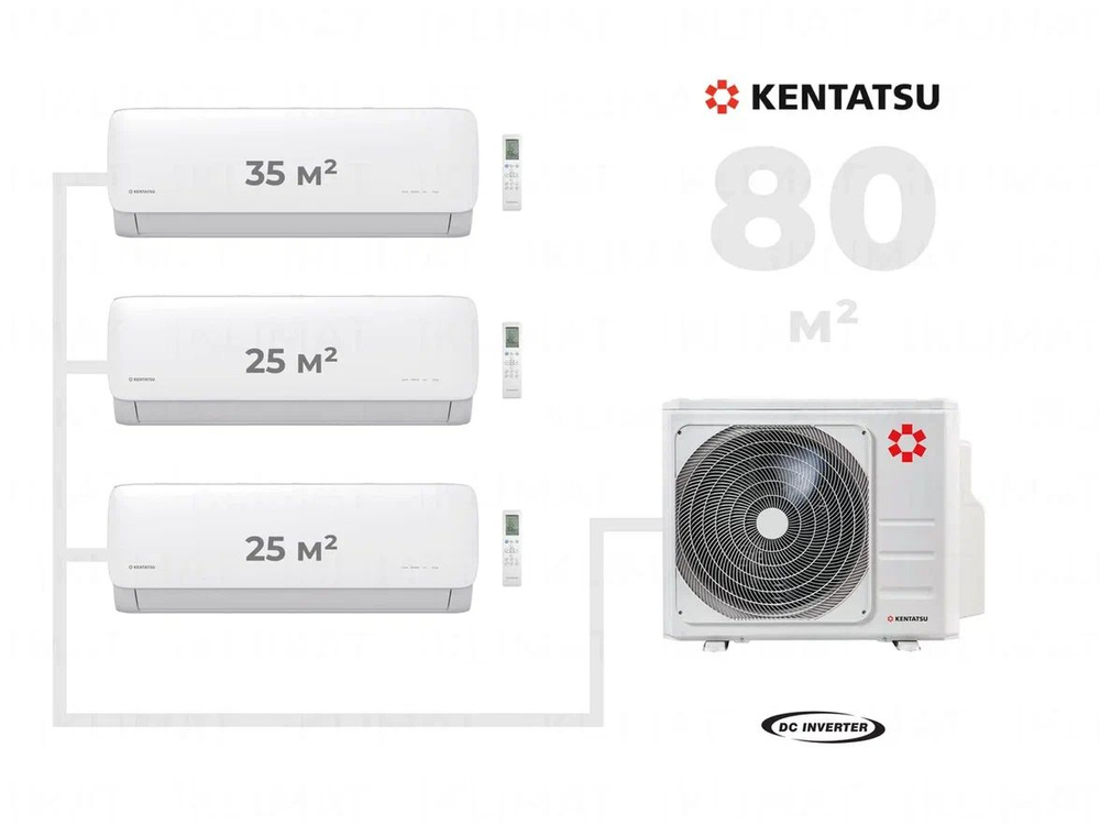 Инверторная мульти сплит-система Kentatsu на 3 комнаты (35 м2 + 25 м2 + 25 м2), комплект, белый  #1