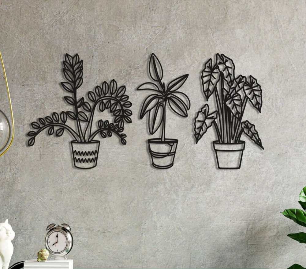 Панно 100х45 см "Растения" декоративное настенное чёрное, декор на стену, картина  #1