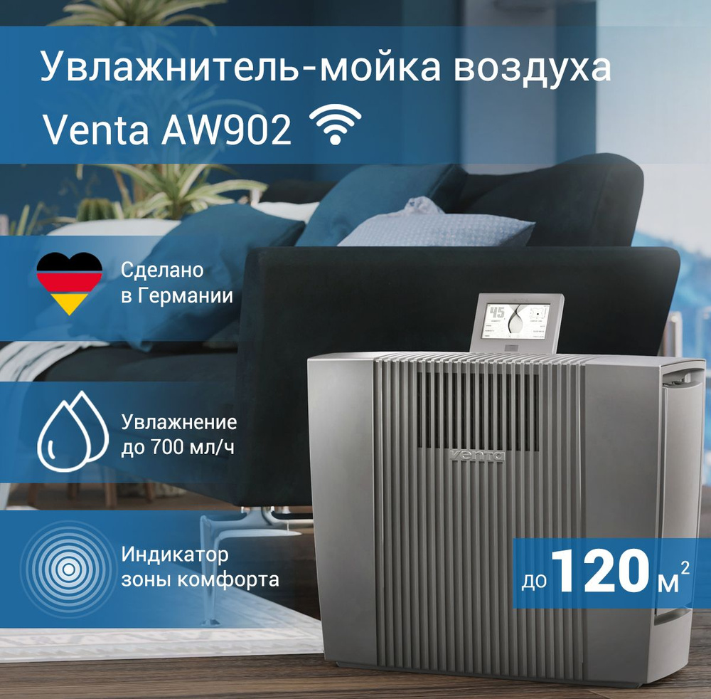 Увлажнитель-мойка воздуха Venta Professional AW902 WiFi, серый / до 120 кв.м  #1