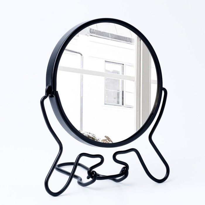 Зеркало настольное - подвесное, двустороннее, с увеличением, d зеркальной поверхности 9 см, цвет чёрный #1