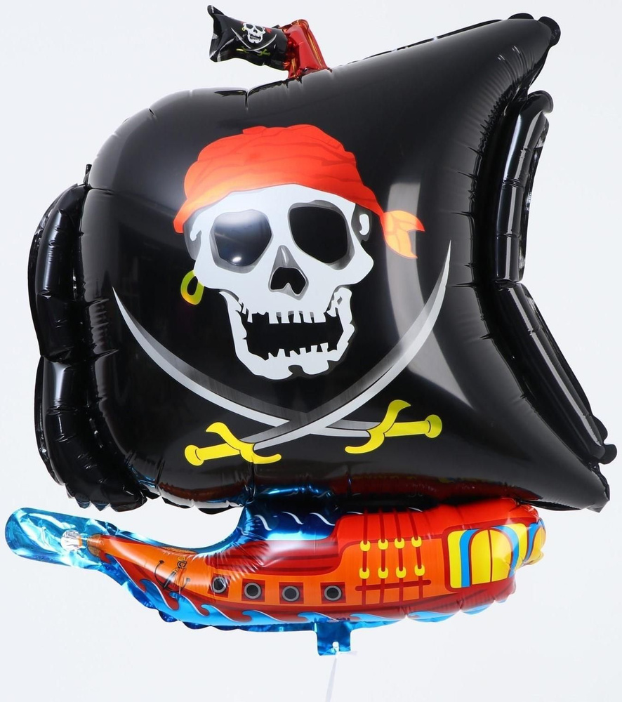 Шар фольгированный 34" Пиратский корабль, цвет чёрный, 1 шт.  #1