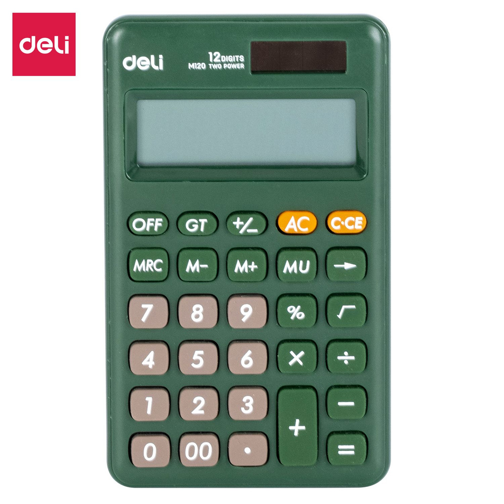 Калькулятор карманный Deli EM120, зеленый, 12-разрядный, 118x70x11 мм  #1