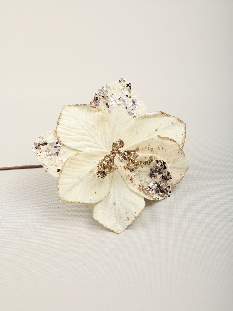 Цветок искусственный декоративный новогодний, d 22 см, цвет белый  #1