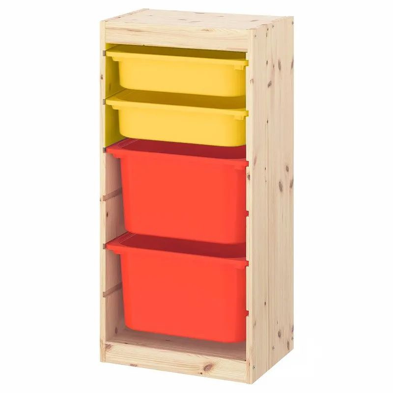 Деревянный стеллаж для игрушек с желтыми (2) и оранжевыми (2) контейнерами TROFAST, 44х30х90.6 см  #1