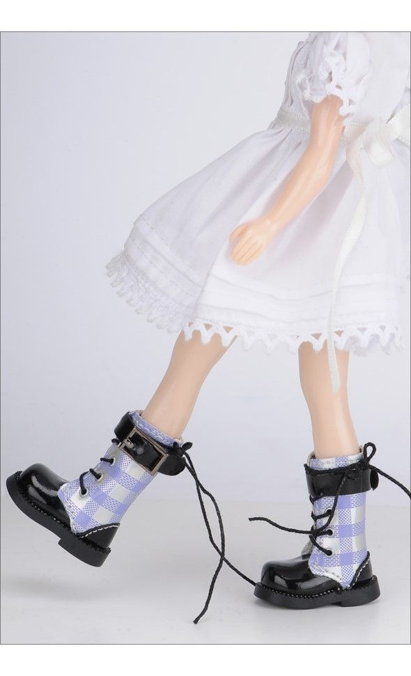 Сапоги для БЖД кукол Dollmore 12 inches Buckle Check Boots (Высокие, клетчатые, с ремешком, цвет фиолетовый #1