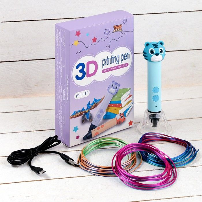 3D ручка Тигрёнок, работа с пластиком PLA, USB кабель питания, голубая  #1