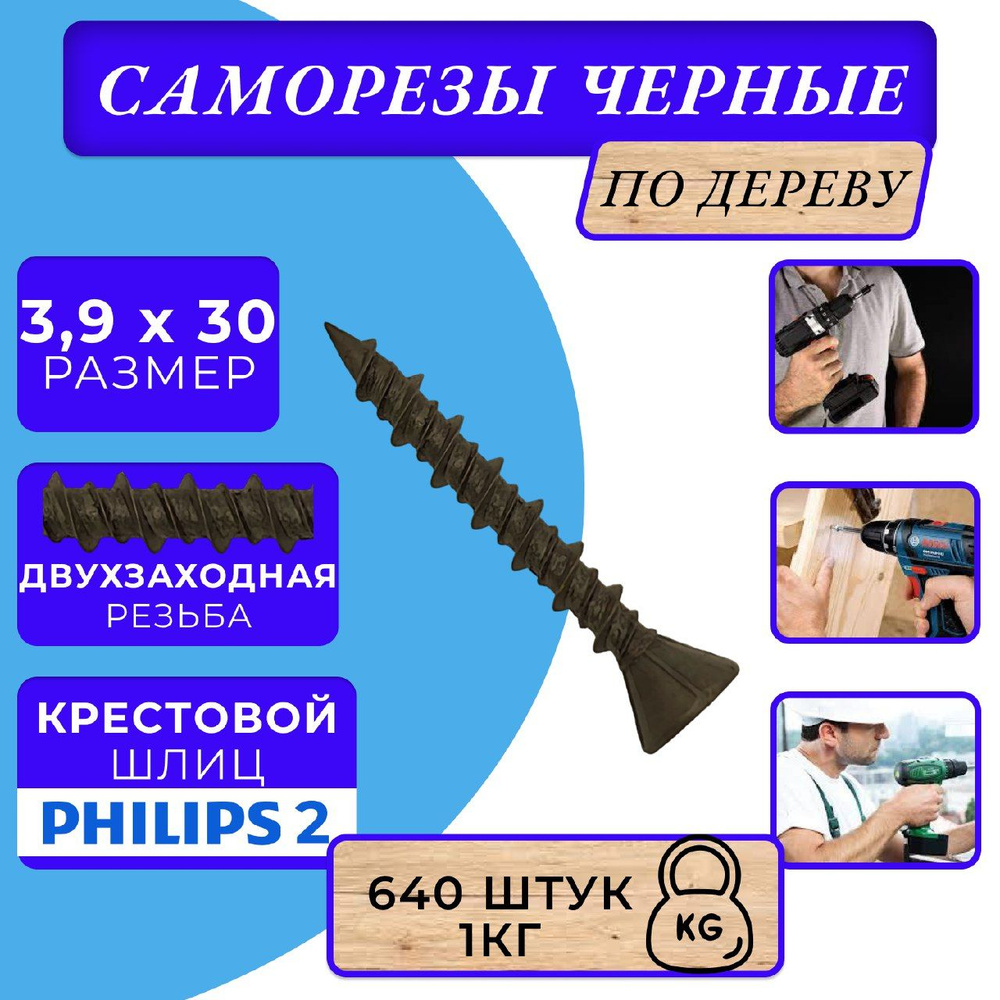 Саморезы по металлу для крепления ГВЛ 3,9x30 черный #1