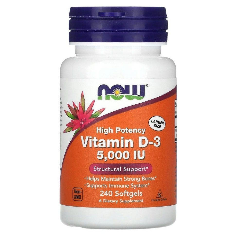 NOW Foods, Витамин D3, Нау фудс, 125 мкг, 5000 МЕ, 240 капсул - купить ...