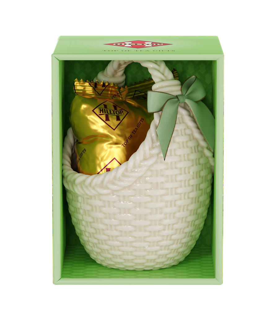 Чай Hilltop керамическая корзинка "Подарок Цейлона" 30г. Зеленый бант  #1