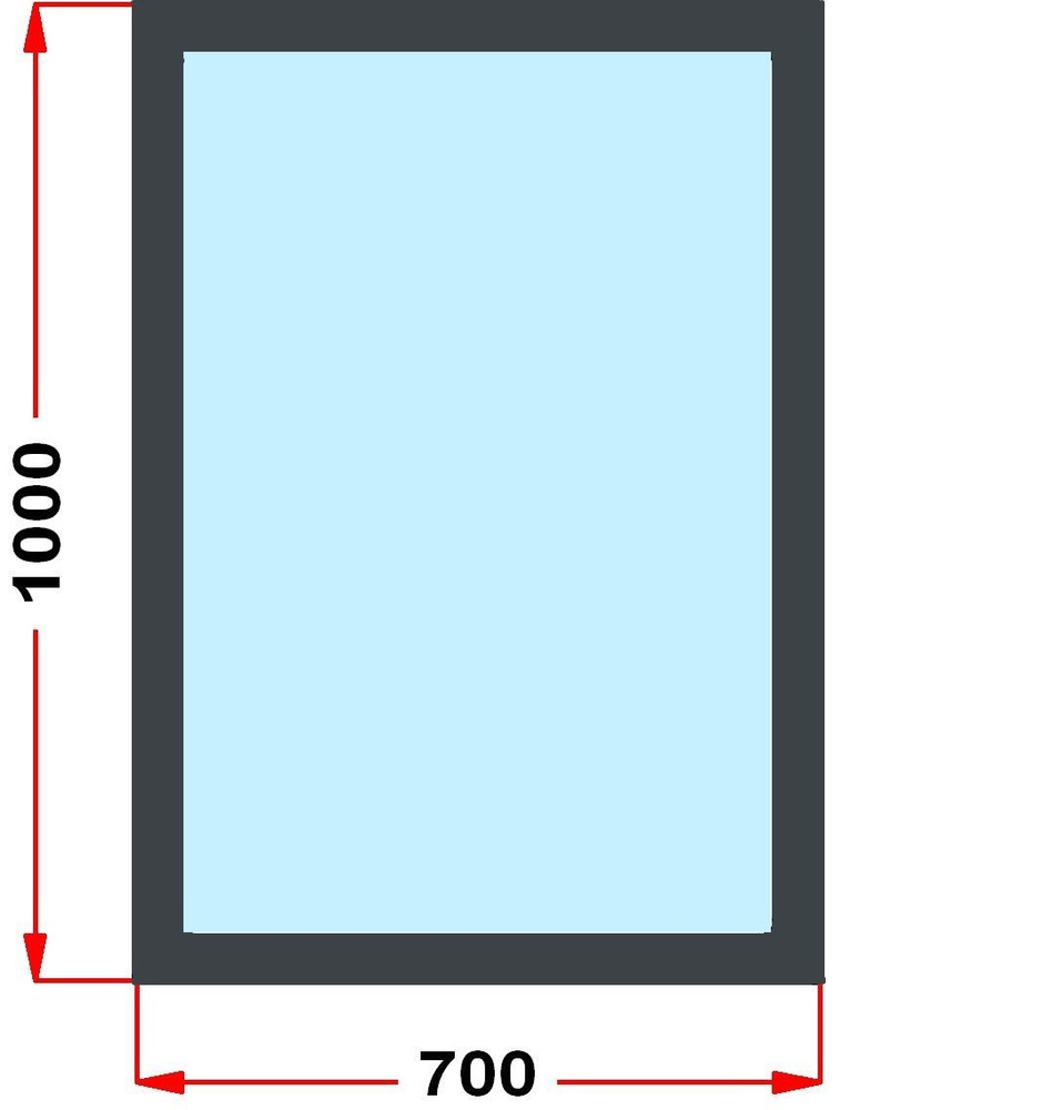 Окно пластиковое, профиль 60 мм (1000 x 700), не открывающееся, стеклопакет 3 стекла, темно-серое снаружи, #1