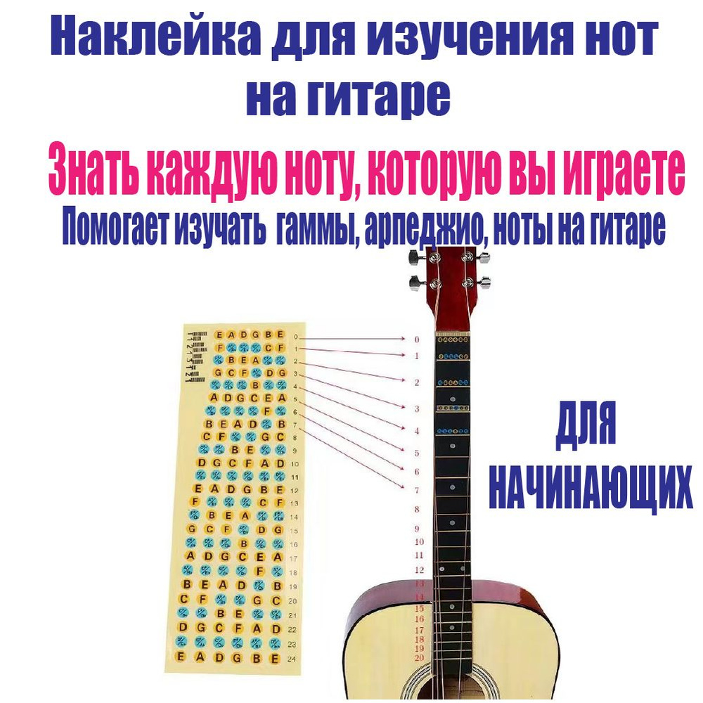 Наклейки на гриф гитары для изучения нот. Прозрачный фон. - купить с ...