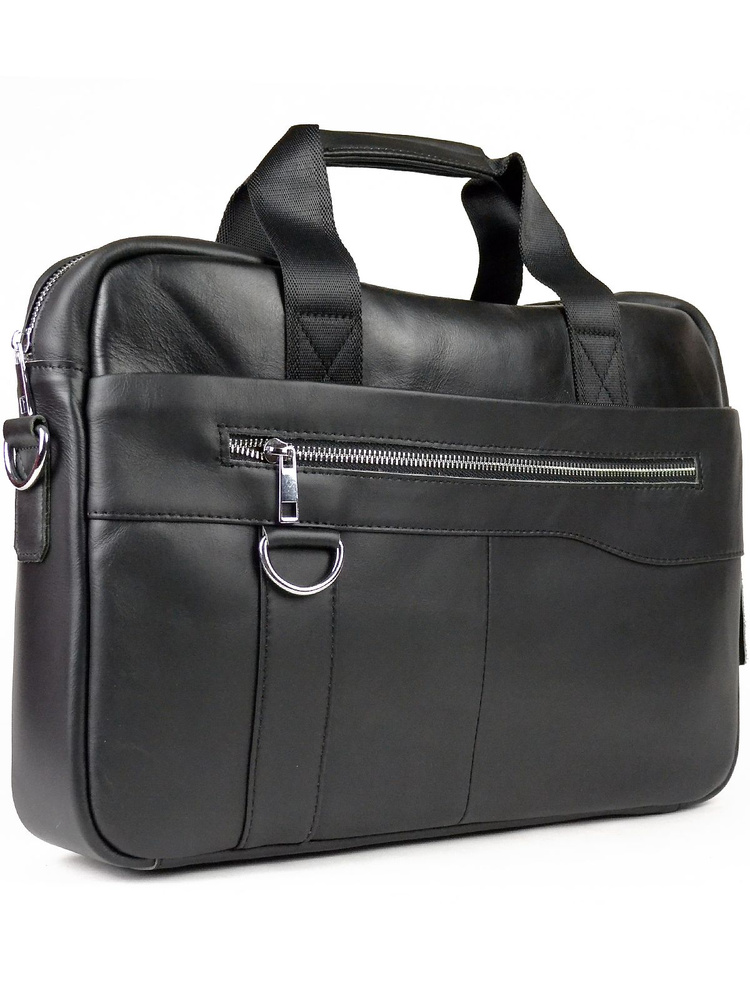 Мужская сумка портфель из натуральной кожи черный 39x27x7см  #1