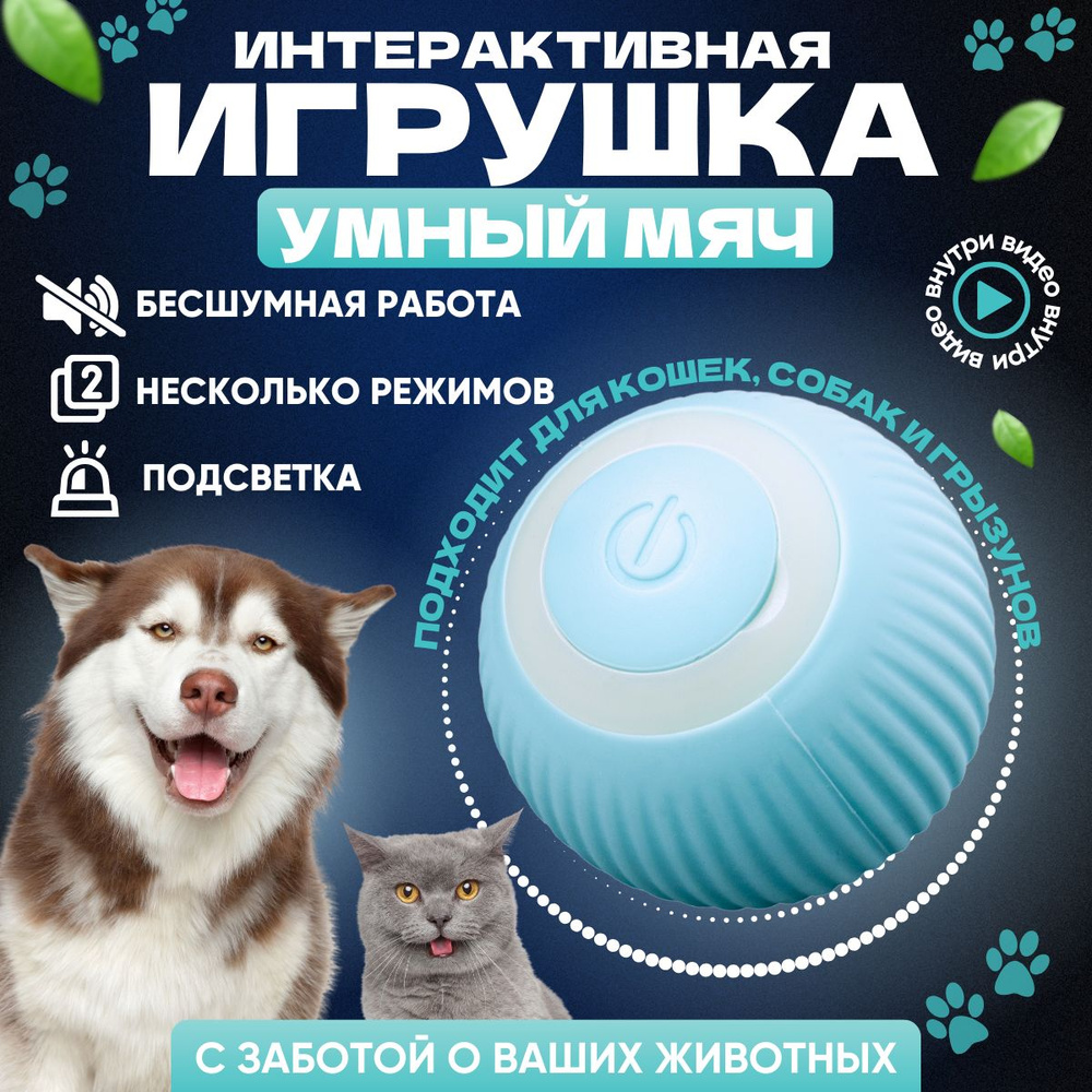 Игрушка для животных. Умная игрушка для кошек, котов и котят -движущийся USB мяч интерактивный.  #1