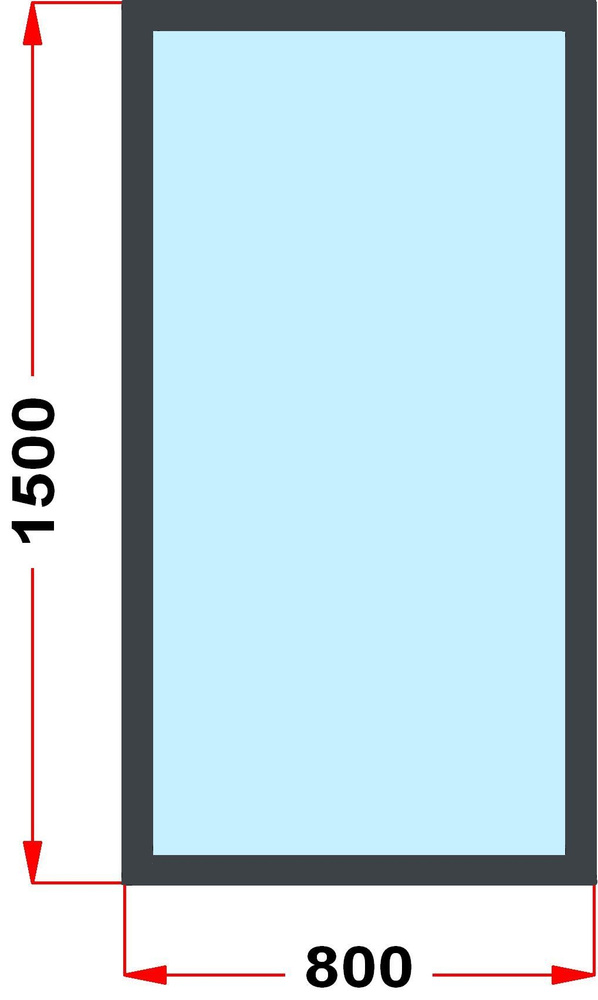 Окно пластиковое, профиль 60 мм (1500 x 800), не открывающееся, стеклопакет 2 стекла, темно-серое снаружи, #1