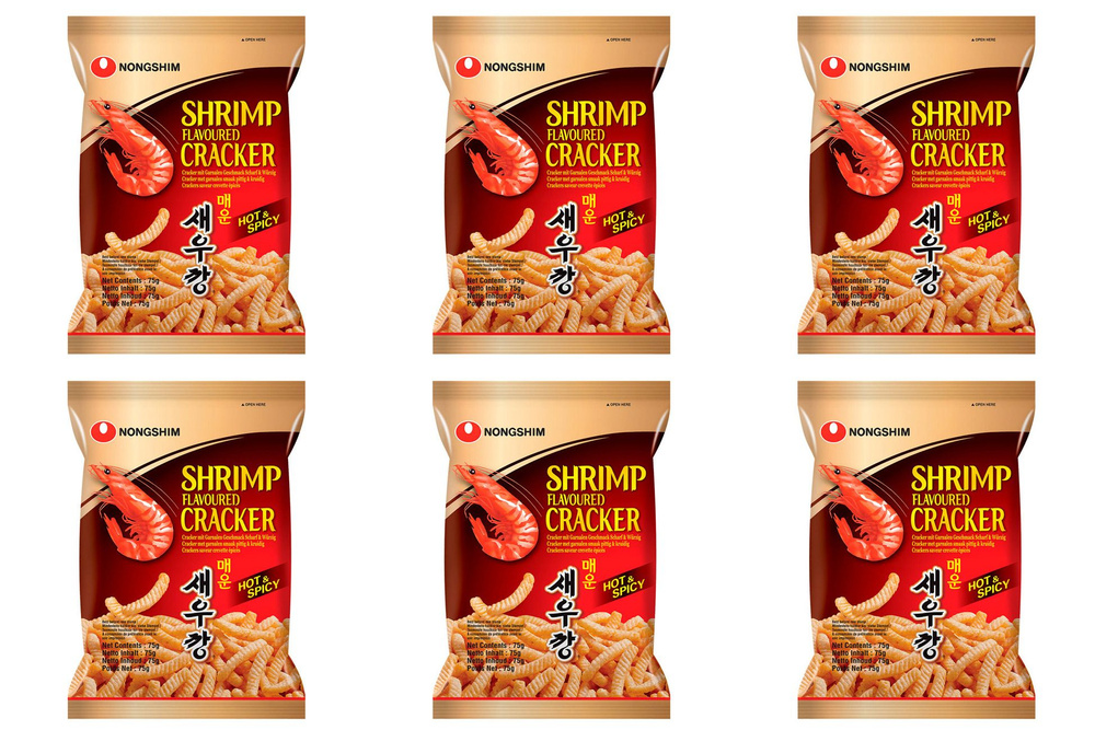 Nongshim Чипсы креветочные запеченые острые, 75 г, 6 уп #1