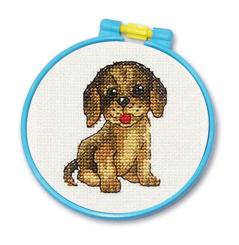 Набор для вышивки РТО "PF236 Мини-набор с рамкой Маленький Чакки" / Счетный крест / Собаки  #1