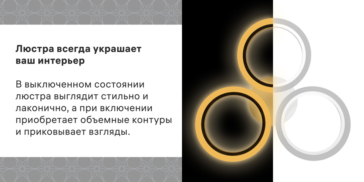 Стильная накладная люстра с подсветкой имеет встроенные светодиоды. Светильник без цоколя имеет серые прозрачные плафоны из акрила и корпус из пластика.