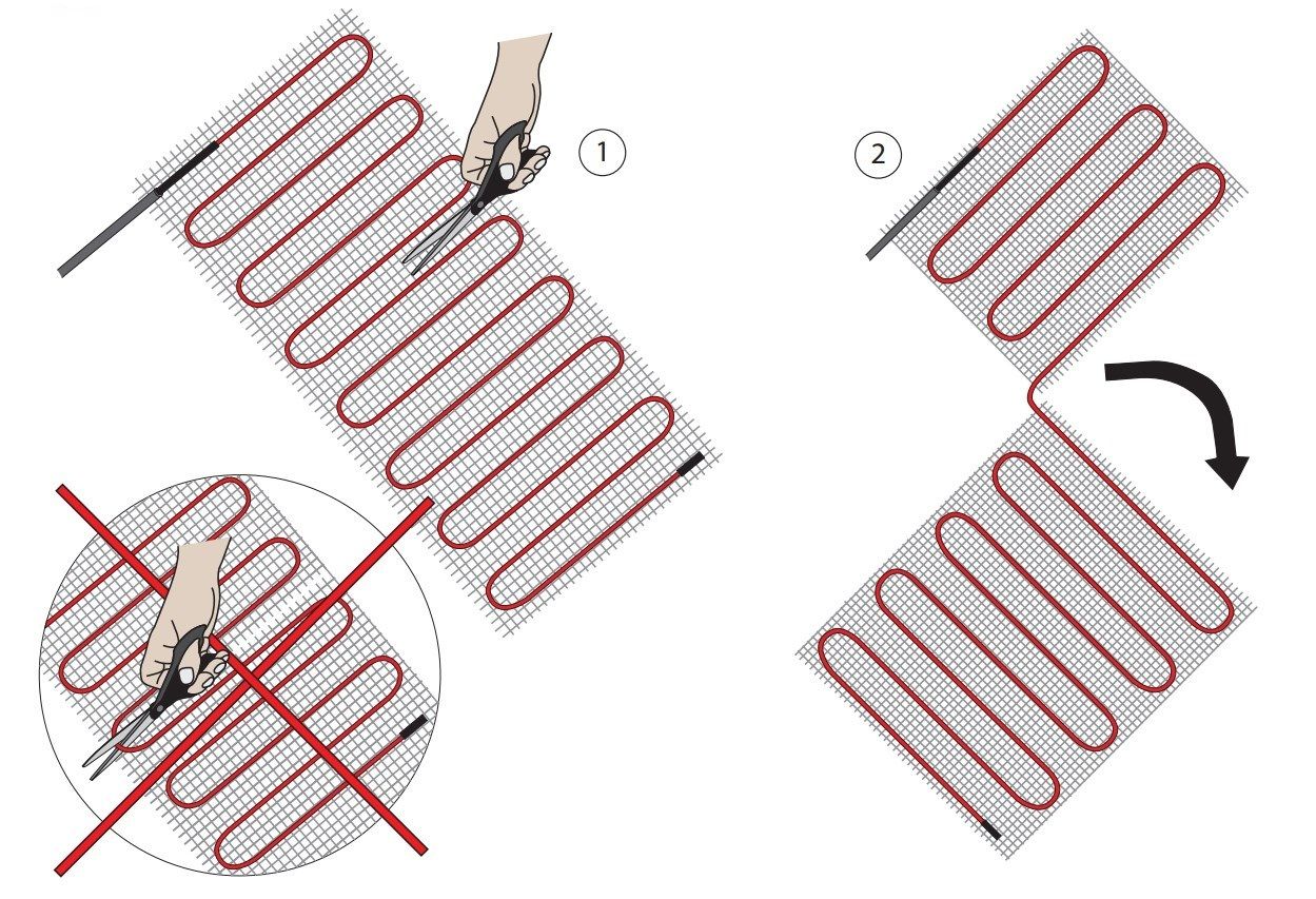 укорачиваем теплый пол. можно отрезать теплый пол. как устроен греющий кабель для теплого пола. как устроен кабель теплого пола. монтаж нагревательной пленки на стену.