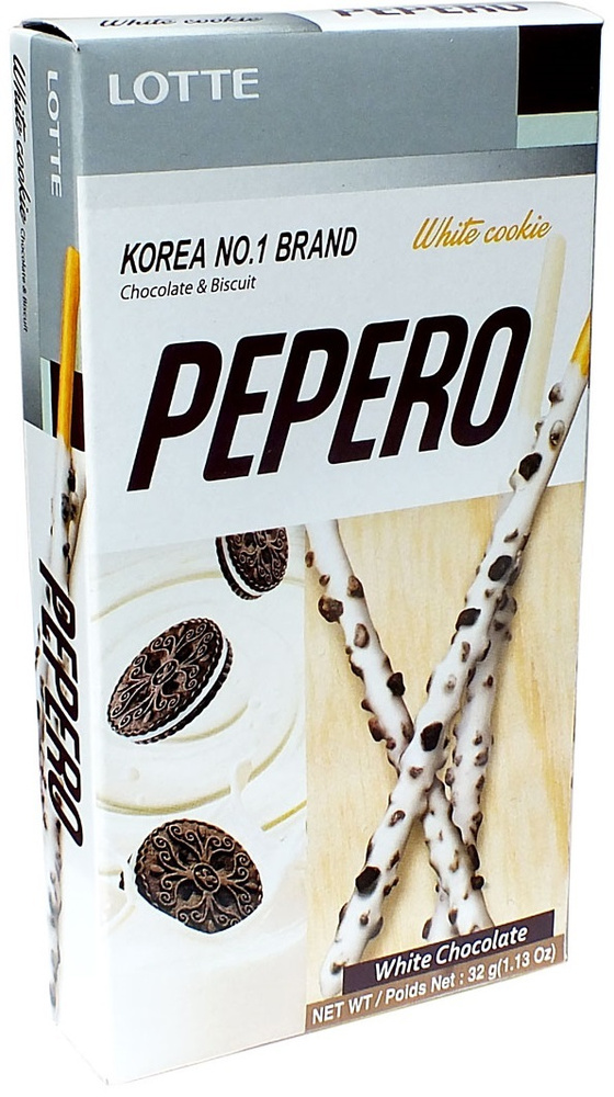 Соломка в молочном шоколаде с кусочками печенья Lotte Pepero White, 32 гр  #1