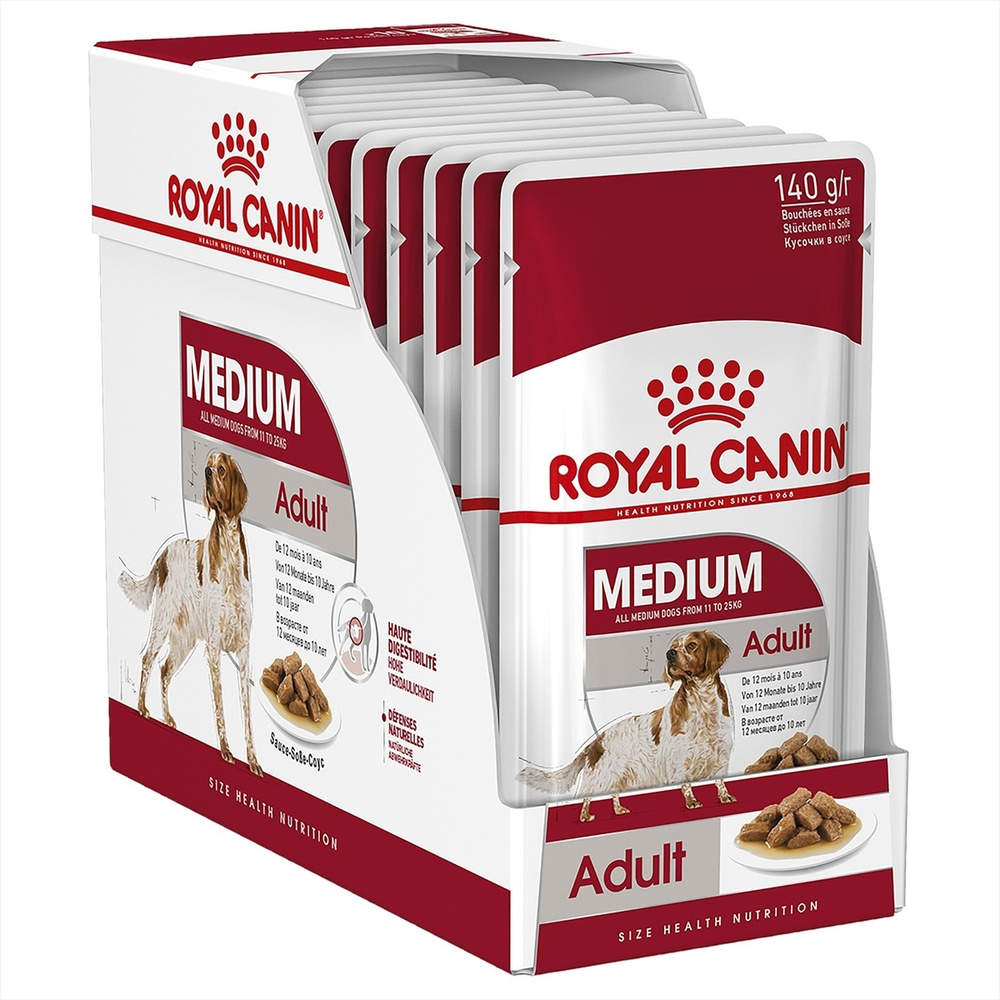 Влажный корм для собак средних пород Royal Canin Medium Adult, кусочки в соусе с мясом, 140 г х 10 шт #1
