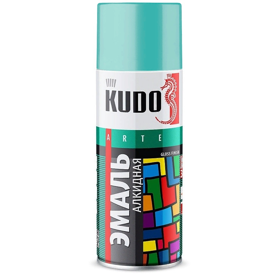 KUDO Аэрозольная краска, Алкидная, Глянцевое покрытие, 0.52 л, бирюзовый  #1