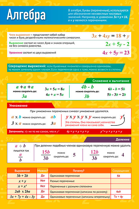 Плакат обучающий А2 Основы алгебры развивающий по алгебре 457x610 мм  #1