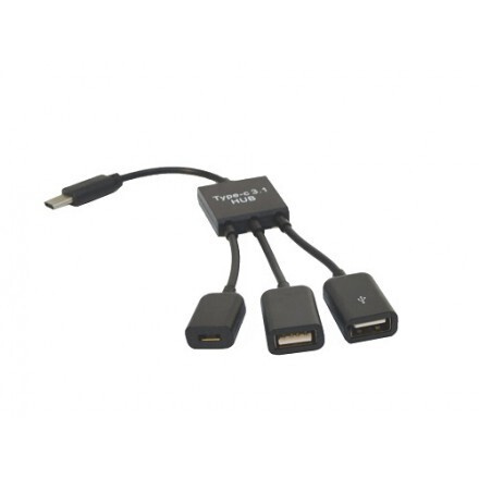 Адаптер USB хаб разветвитель OTG USB-C 3 в 1 (2 USB-A, Micro-USB), KS-is #1