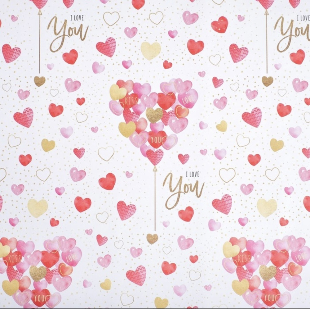 Упаковочная бумага для подарков сердечки крафтовая For you with love 70х100см 1 лист  #1
