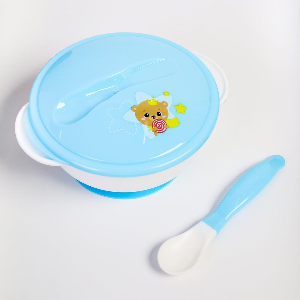 Набор детской посуды, Mum&Baby "Счастливый малыш", тарелка на присоске, ложка для кормления, для малышей #1