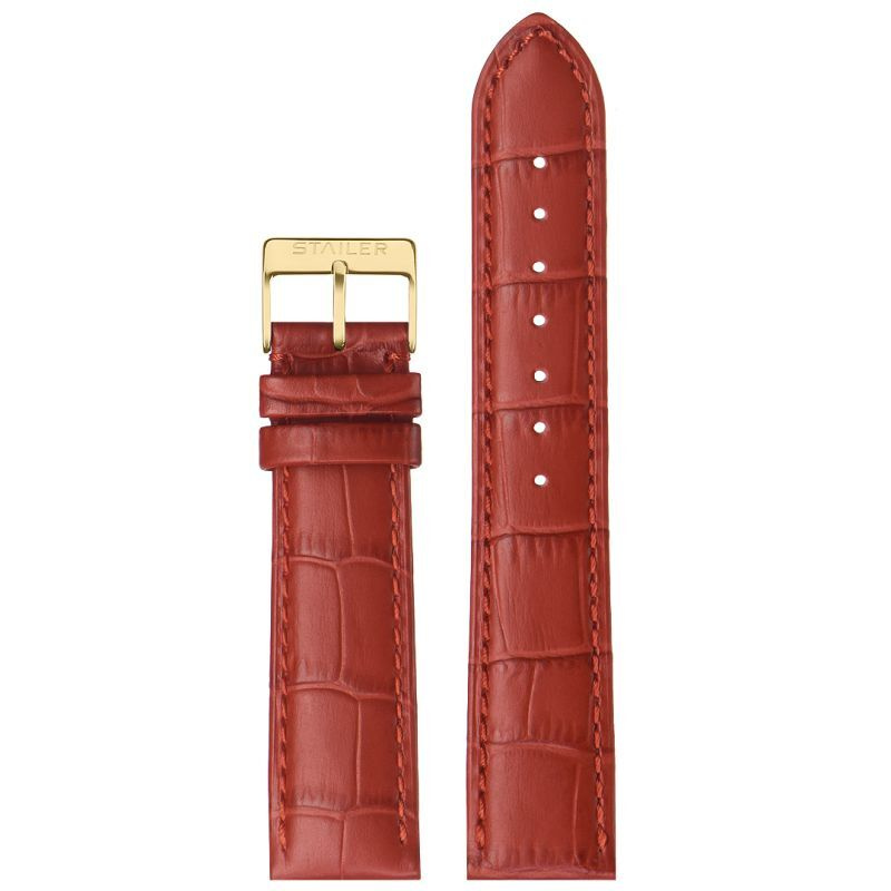 Кожаный ремешок для часов, Stailer, 18 мм, красный, с тиснением под аллигатора, стандартная длина  #1