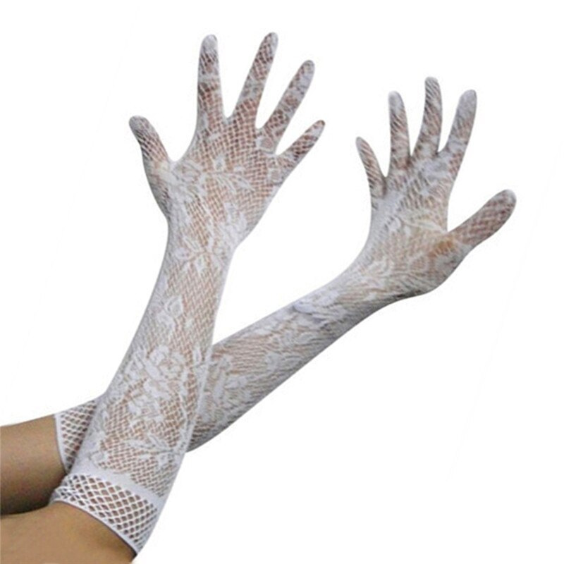 Перчатки женские взрослые кружевные "Гэтсби длинные ажурные" гипюр белые, 2 шт.  #1