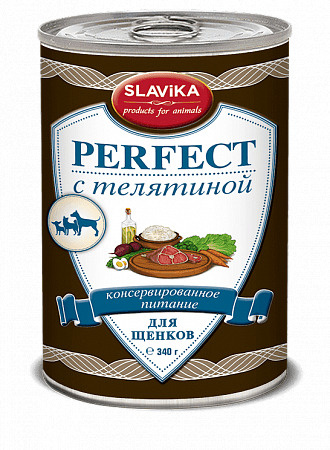 КОНСЕРВЫ SLAVIKA PERFECT для щенков, с телятиной, 340г*12шт #1