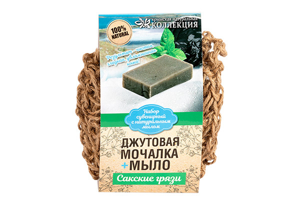 Крымская Натуральная Коллекция Мочалка вязаная с мылом Сакская грязь  #1