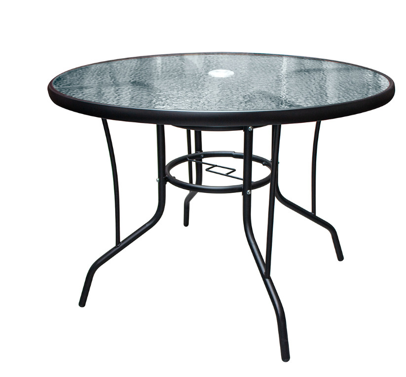Стол садовый со стеклянной столешницей и отверстием для установки зонта, круглый 100х70 см  #1