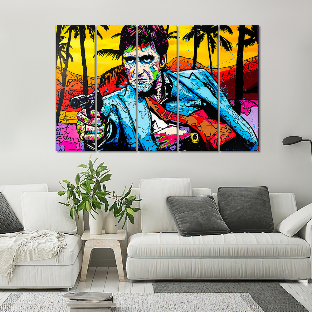 Большая модульная картина на холсте на стену - Красочный Tony Montana/Colorful Tony Montana125х80  #1