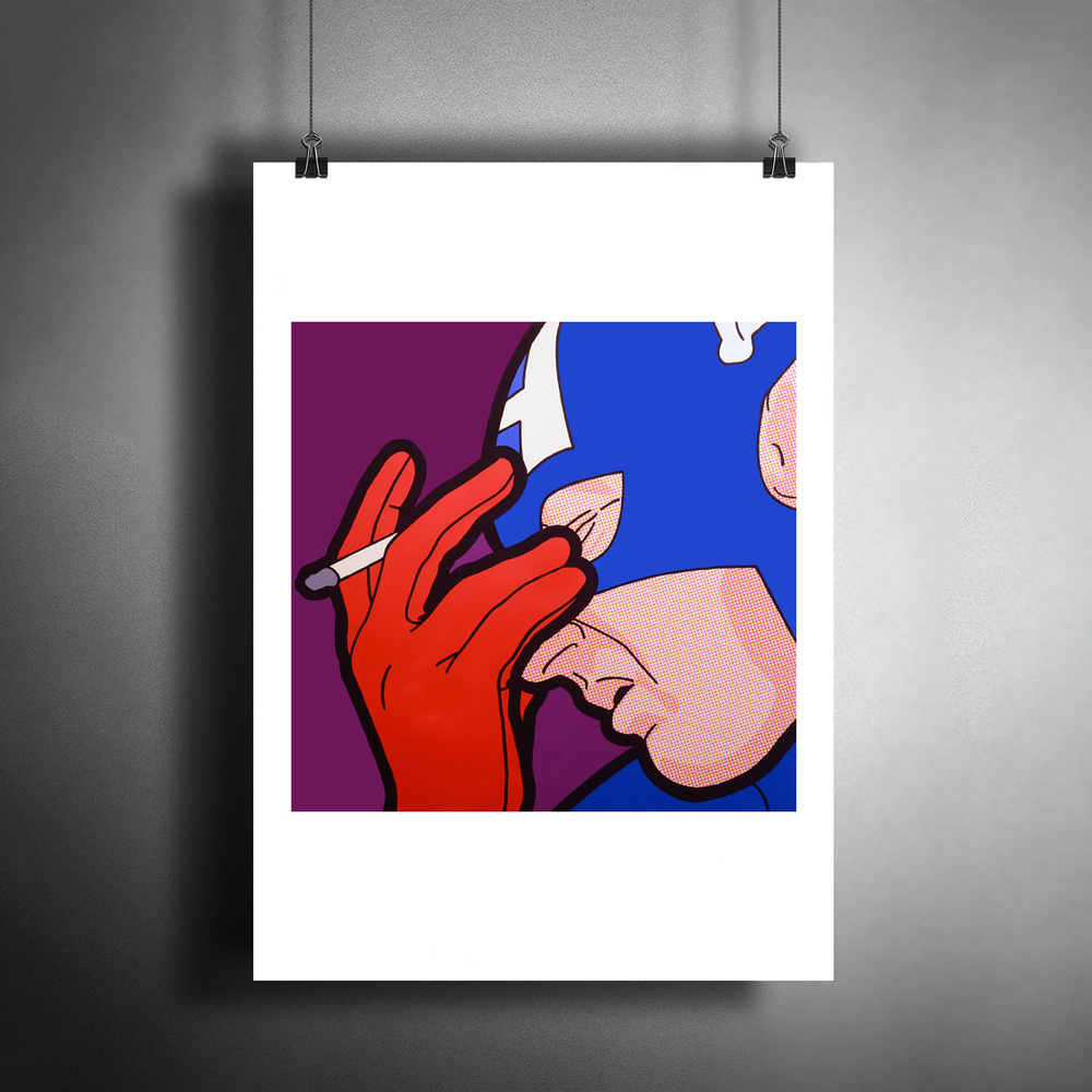 Постер плакат для интерьера "Поп-Арт Капитан Америка" / Декор гостинной. Подарок другу. A3 (297 x 420 #1