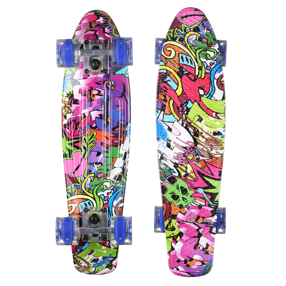 Пенни борд Fish Skateboards 22" Граффити/Кеппинг/LED/светятся колеса/скейтборд/круизер/56 см  #1
