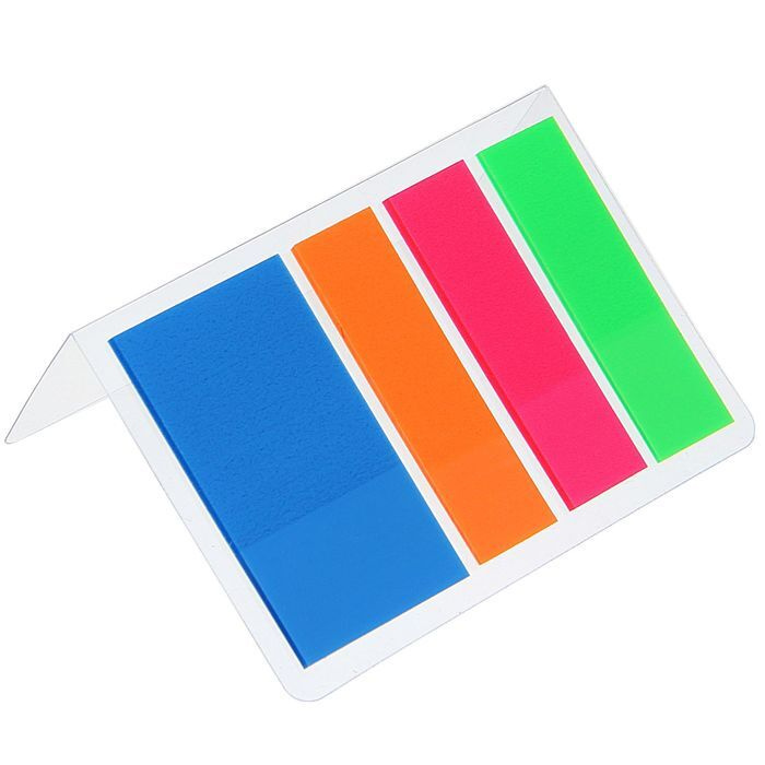 Блок-закладка с липким краем 25 мм x 44 мм, пластик, 4 цвета по 20 листов, флуоресцентный, в блистере, #1