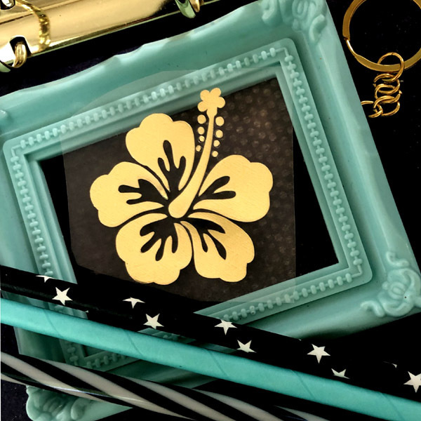 Рисунок из термотрансфера Гавайский цветок, плёнка зеркальное золото, размер 6,5х6 и 4,5х4 см, цена на #1