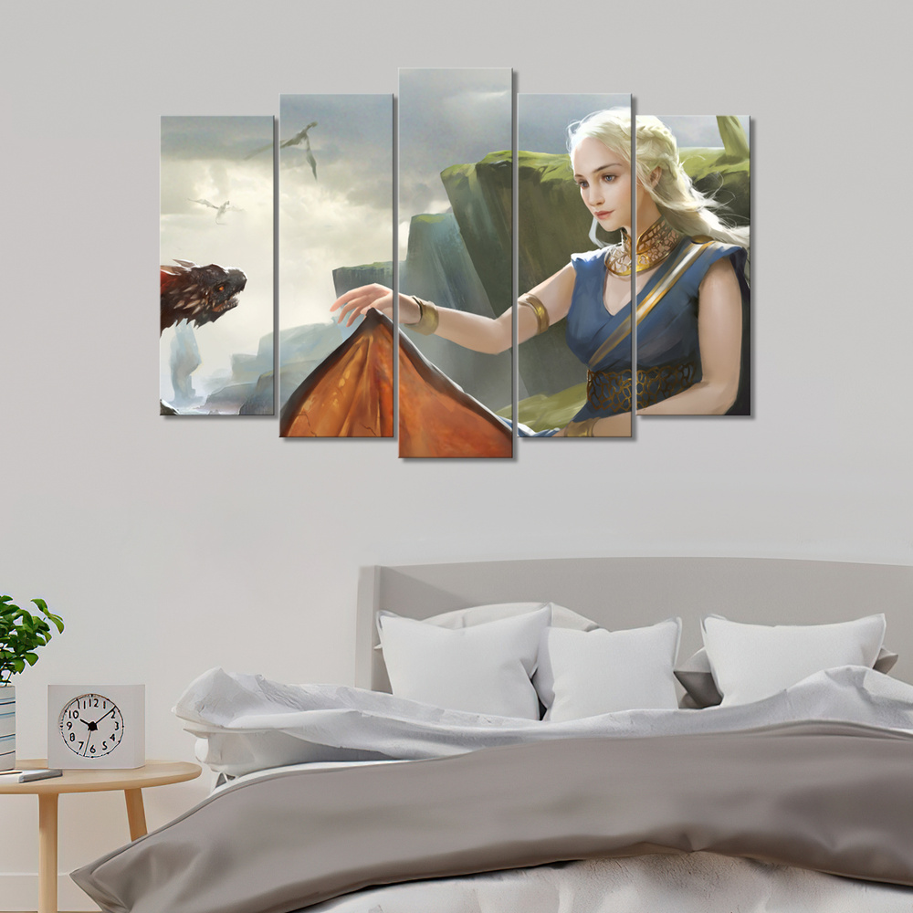 Модульная картина для интерьера на стену Дейенерис Таргариен и дракон Игра Престолов (2) 125х85  #1