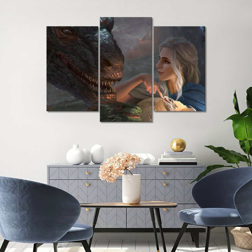 Модульная картина для интерьера на стену Дейенерис Таргариен и дракон Игра Престолов (3) 90х60  #1