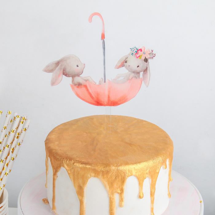 Топпер для торта Кролики в зонтике #1