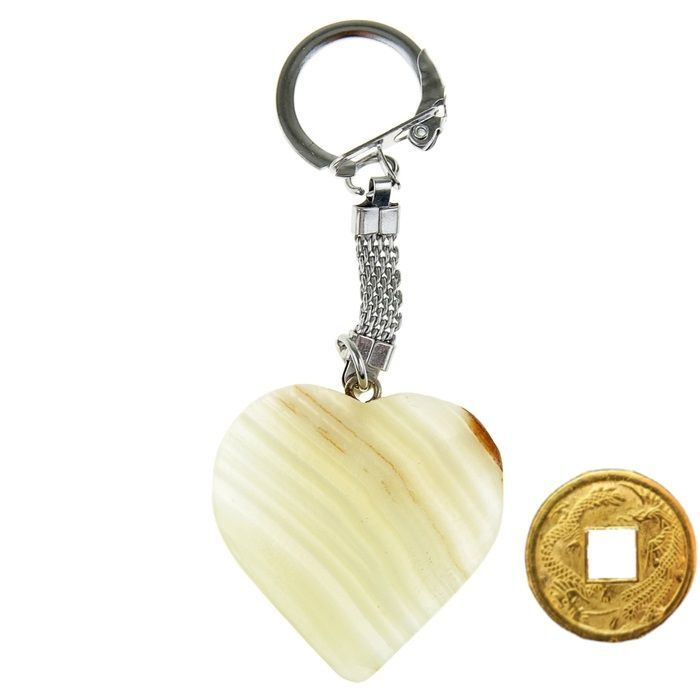 Брелок талисман "Сердце" ELG из камня Оникс (4х3 см) + монета "Денежный талисман"  #1