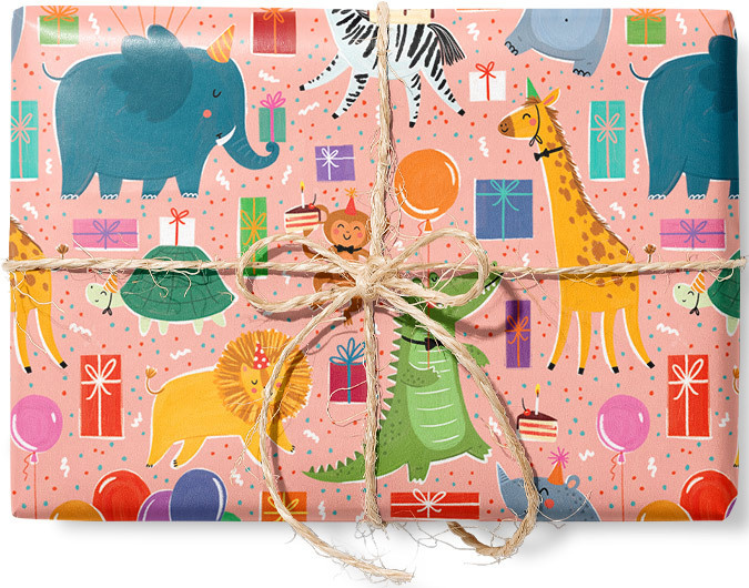 Детская упаковочная подарочная бумага Звери на персиковом фоне Красота в Деталях лист 70х100 см  #1