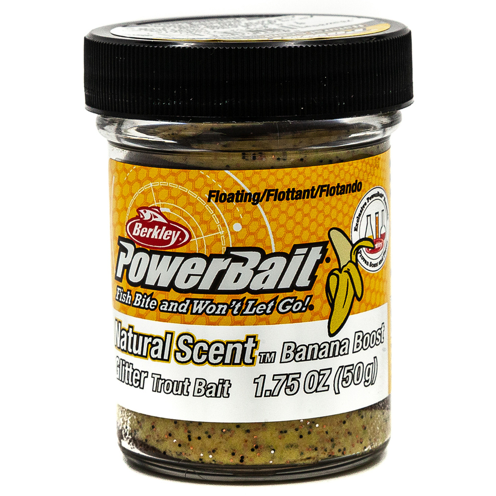 Форелевая паста BERKLEY PowerBait Natural SCENT Glitter 50 гр (Банан, цв. Жёлто/кор. блёст) / Паста Беркли #1