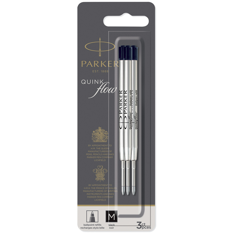 Стержень шариковый объемный Parker QuinkFlow Ball Point черный, 98мм, 1,0мм, метал.корпус, 3шт, блистер #1