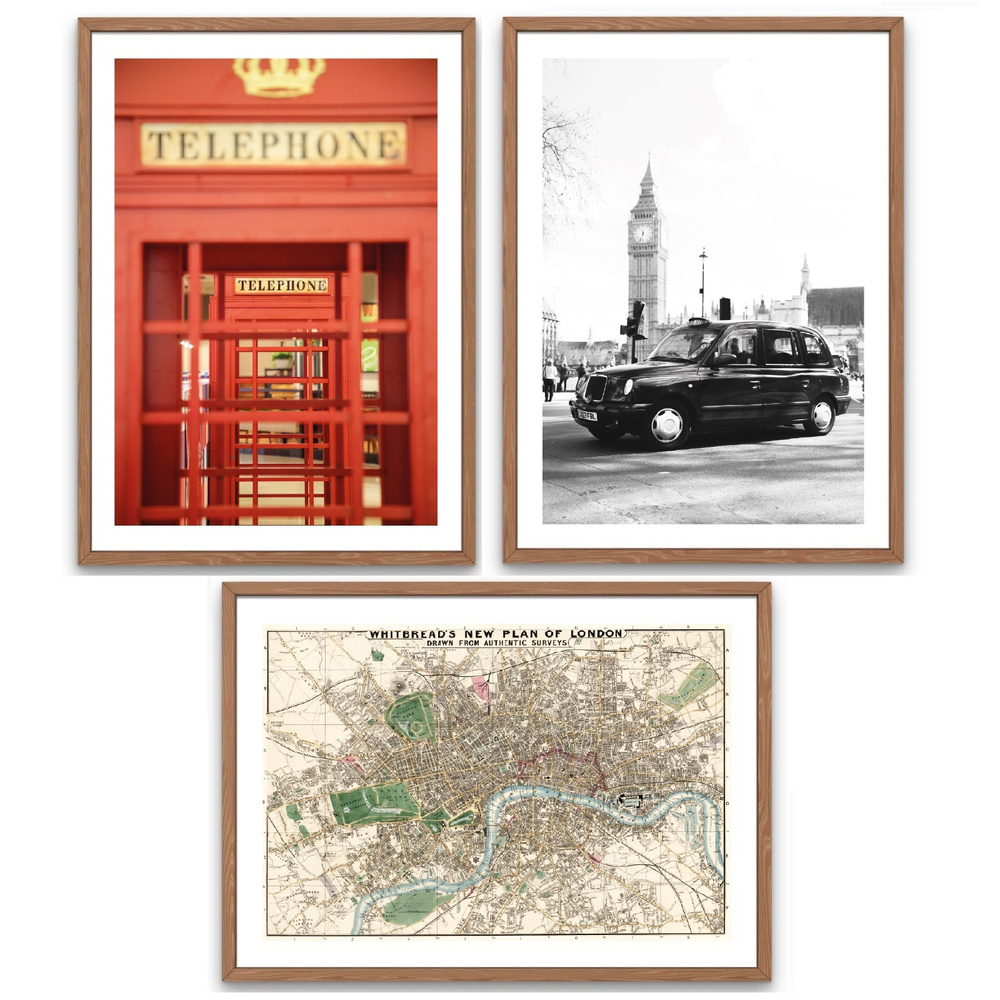 Набор интерьерных постеров 21х30 см "Лондон" 3 шт, без рамок / картины для интерьера  #1