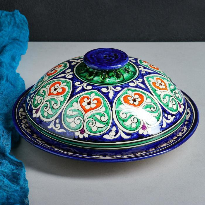 Блинница Риштанская Керамика "Цветы", 26 см, синий #1