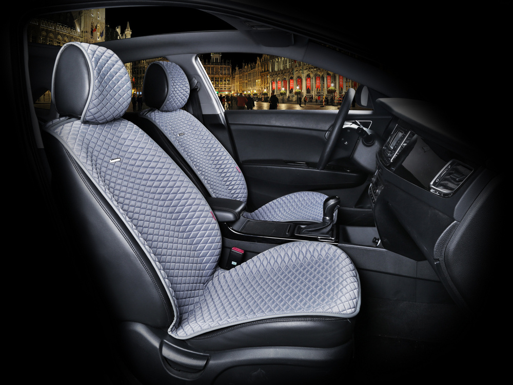 Комплект универсальных накидок на передние сиденья автомобиля CarFashion PALERMO серый/синий  #1