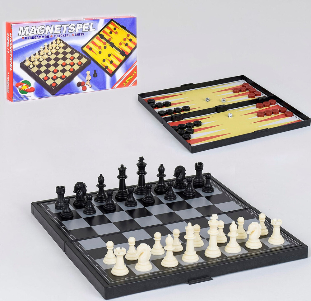 Игра магнитные шахматы, шашки, нарды 3в1, 19х19 #1
